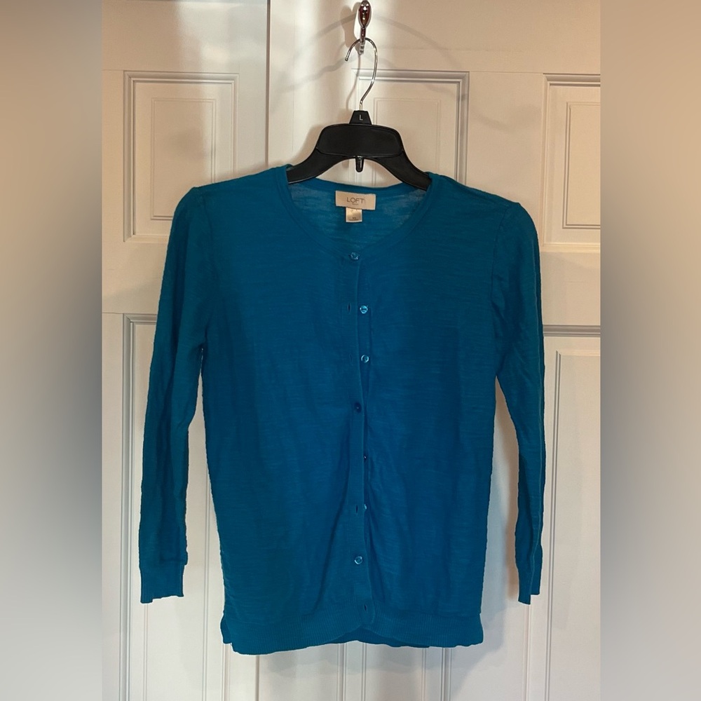 LOFT Teal Button-Up Cardigan